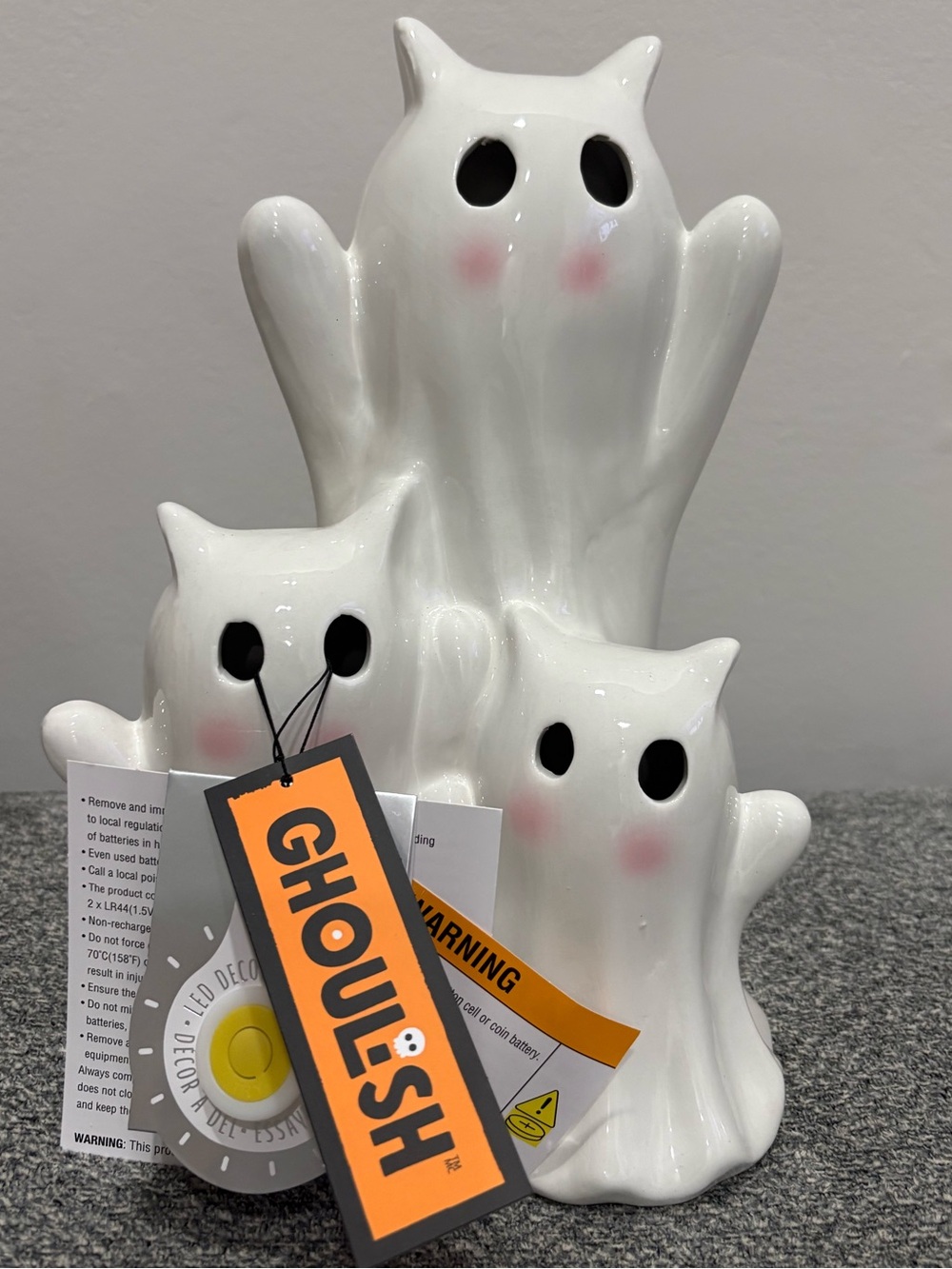Viral Marshalls Homegoods White Ceramic Ghost Cat Trio with Pink Cheeks Ghoulish